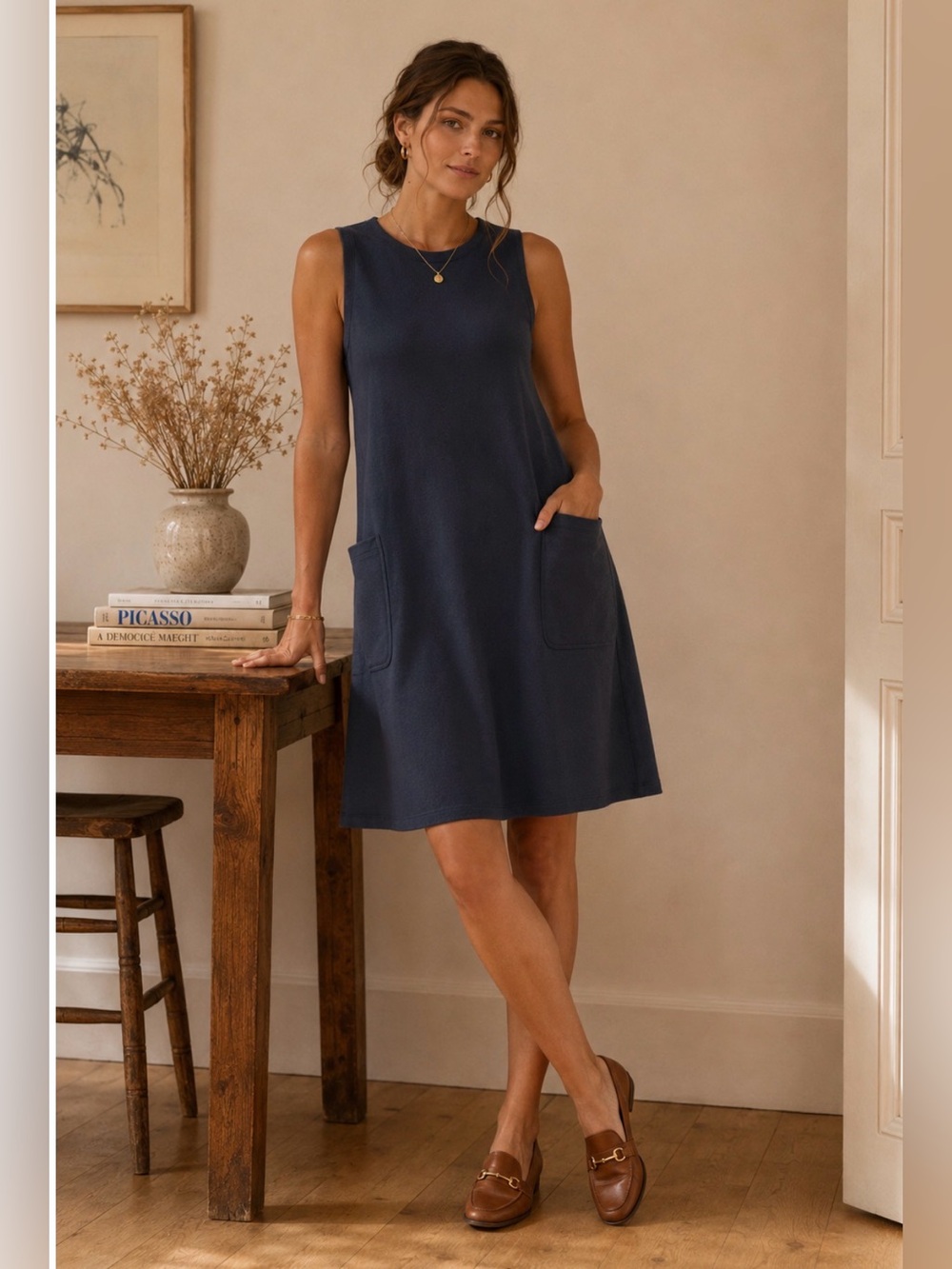 NWOT Wool& Sierra Tank Dress L-Long Washed Navy